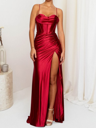 Sheath/Column Sweetheart Satin Corset Prom Dresses With Ruched #UKM020127696