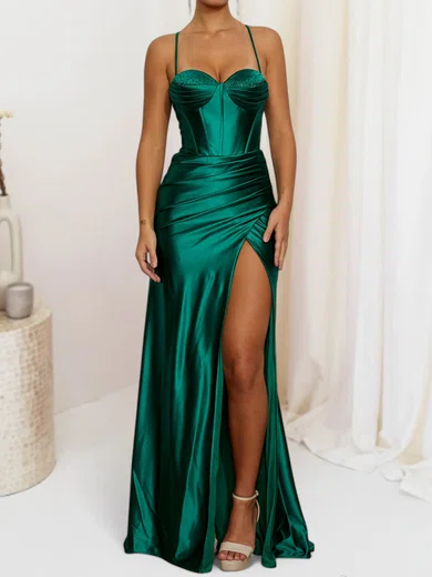Sheath/Column Sweetheart Satin Corset Prom Dresses With Ruched #UKM020127703