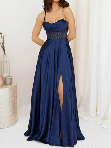 A-line Sweetheart Satin Corset Prom Dresses With Beading #UKM020127710