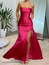 Sheath/Column Strapless Satin Prom Dresses With Ruched #UKM020127716
