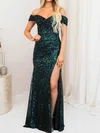 Sheath/Column Off-the-shoulder Sparkly Sequin Prom Dresses With Ruched #UKM020127727