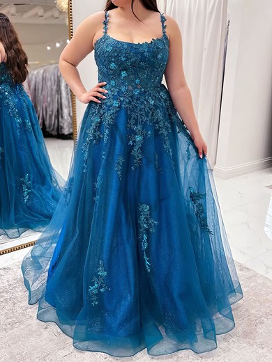 Ball Gown Scoop Neck Tulle Prom Dresses With Appliques #UKM020127737