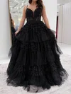 Ball Gown Sweetheart Tulle Ruffle Tiered Prom Dresses With Appliques #UKM020127738