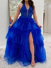 Ball Gown Halter Tulle Ruffle Tiered Prom Dresses With Appliques #UKM020127742