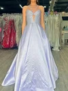 Ball Gown Halter Satin Floor-length Beaded Prom Dresses #UKM020127760