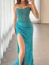 Sheath/Column Strapless Sparkly Sequin Prom Dresses With Beading #UKM020127781