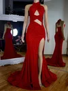 Mermaid Halter Glitter Cut Out Prom Dresses With Ruched #UKM020127783