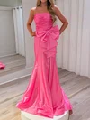Mermaid Strapless Ruched Satin Prom Dresses With Bow #UKM020127799
