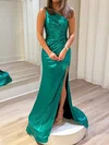 Sheath/Column One Shoulder Metallic Prom Dresses With Ruched #UKM020127801