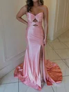 Mermaid Strapless Satin Cut Out Beaded Prom Dresses #UKM020127804