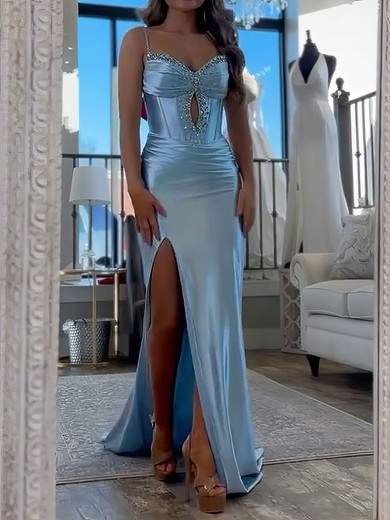 Sheath/Column Sweetheart Satin Prom Dresses With Beading #UKM020127824