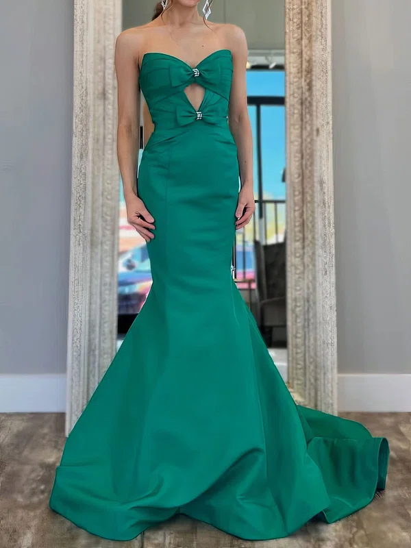 Mermaid Strapless Satin Cut Out Prom Dresses With Bow #UKM020127826