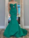 Mermaid Strapless Satin Cut Out Prom Dresses With Bow #UKM020127826