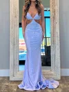 Mermaid V-neck Satin Cut Out Beaded Prom Dresses #UKM020127828