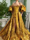 Ball Gown Off-the-shoulder Satin Puff Sleeve Corset Prom Dresses #UKM020127850