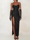Glitter Black Sheath/Column Sweetheart Split Prom Dresses #UKM02028395