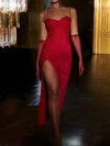 Glitter Red Sheath/Column Sweetheart Split Prom Dresses #UKM02028396