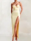 Cute Sheath/Column Satin Sweetheart Split Prom Dresses #UKM02028419