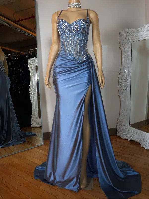 Mermaid Sweetheart Satin Corset Prom Dresses With Appliques #UKM020127900