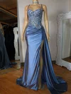 Mermaid Sweetheart Satin Corset Prom Dresses With Appliques #UKM020127900