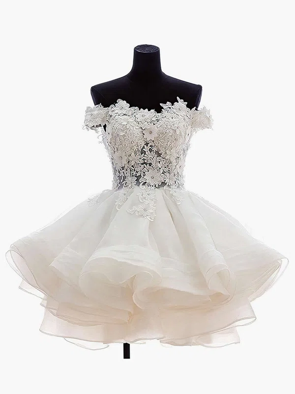 Princess Off-the-shoulder Organza Tulle Appliques Lace Short/Mini Cute Wedding Dresses #UKM000020102801