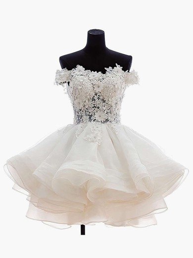 Princess Off-the-shoulder Organza Tulle Appliques Lace Short/Mini Cute Wedding Dresses #UKM000020102801