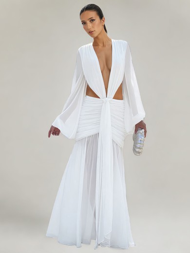 Sheath/Column V-neck Chiffon Ruched Maxi Dresses PT02028870