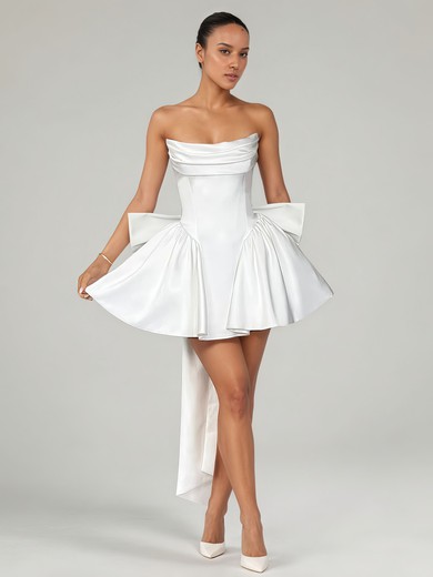 White Straight Satin Skter Mini Dresses with Bow PT02028871
