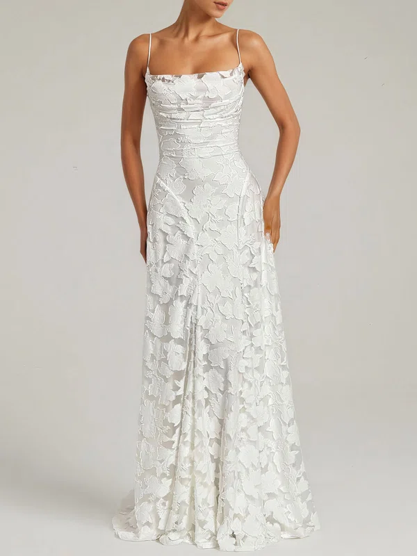 A-line Square Neckline Lace Ruched Maxi Dresses PT02028873