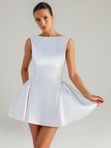 White Scoop Neck Satin Skater Mini Dresses PT02028877
