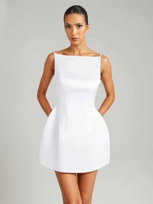 White Ball Gown Square Neckline Satin Mini Dresses PT02028878