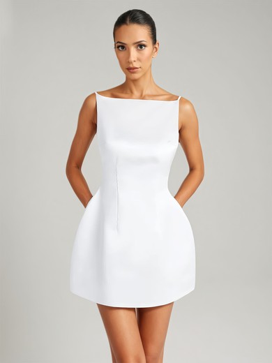 White Ball Gown Square Neckline Satin Mini Dresses PT02028878