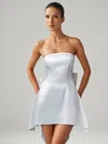 White A-line Straight Satin Bow Mini Dresses PT02028882