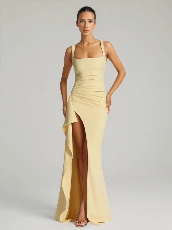 Sheath/Column Square Neckline Stretch Crepe Ruched Maxi Dresses PT02028883
