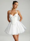 White Halter Satin Tulle Skater Mini Dresses PT02028884