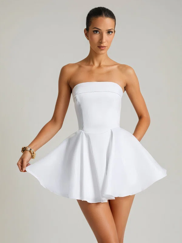 White Straight Satin Skater Mini Dresses PT02028886