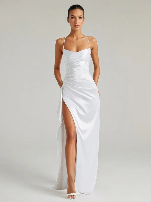 Sheath/Column V-neck Satin Ruched Maxi Dresses PT02028888