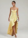 Sheath/Column V-neck Satin Asymmetrical Ruffles Maxi Dresses PT02028889