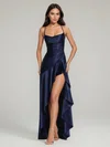 Sheath/Column V-neck Satin Asymmetrical Ruffles Maxi Dresses PT02028890