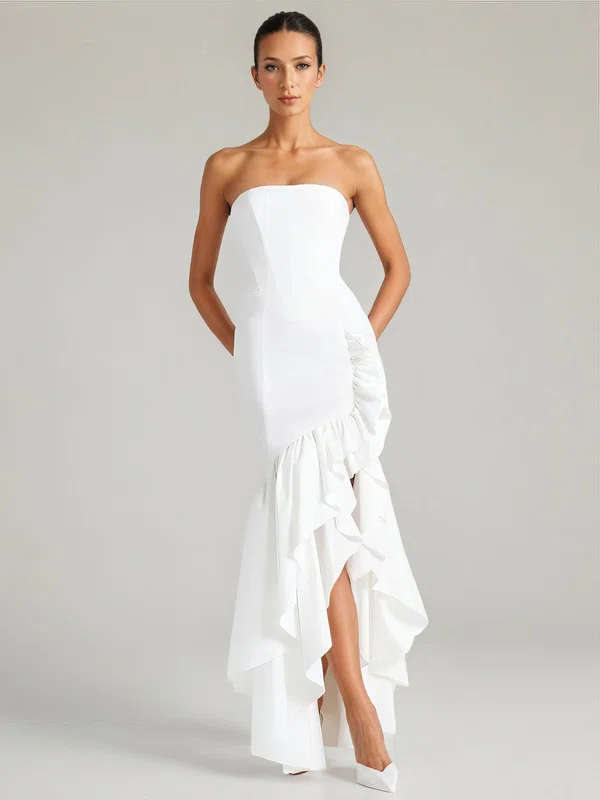 Sheath/Column Straight Stretch Crepe Asymmetrical Ruffles Maxi Dresses PT02028892