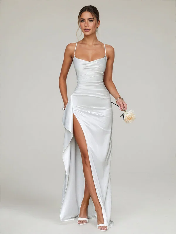 Sheath/Column V-neck Satin Ruched Maxi Dresses PT02028895
