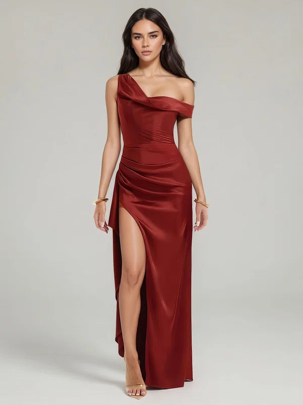 Sheath/Column One Shoulder Satin Ruched Maxi Dresses PT02028896