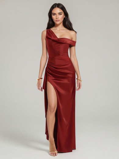 Sheath/Column One Shoulder Satin Ruched Maxi Dresses PT02028896