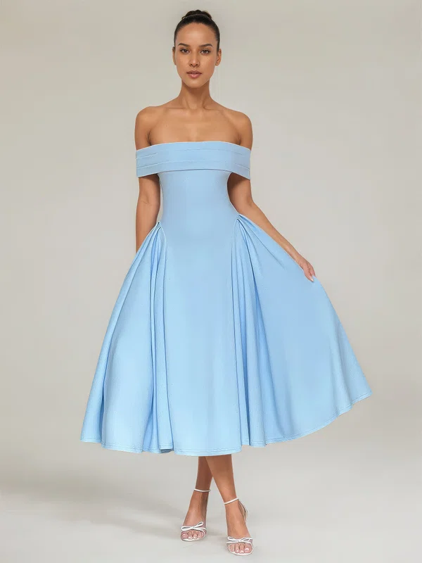 Ball Gown Off-the-shoulder Stretch Crepe Ruched Maxi Dresses PT02028898
