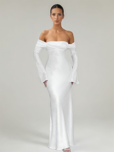 Sheath/Column Off-the-shoulder Satin Ruched Maxi Dresses PT02028899