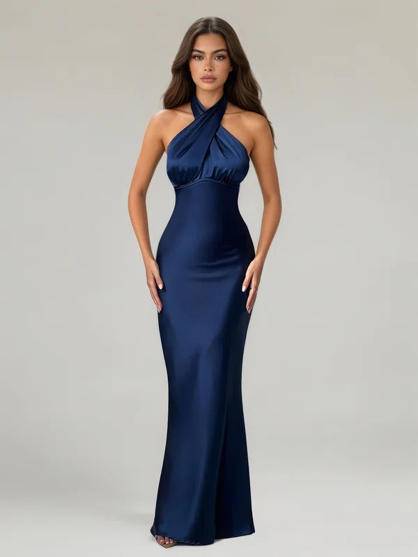 Sheath/Column Halter Satin Maxi Dresses PT02028901