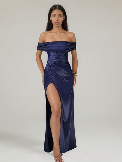 Sheath/Column Off-the-shoulder Satin Ruched Maxi Dresses PT02028902
