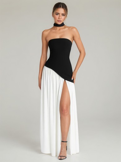 A-line Halter Jersey Split Front Maxi Dresses PT02028905