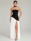 A-line Halter Jersey Split Front Maxi Dresses PT02028905