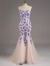 Trumpet/Mermaid Sweetheart Tulle Sweep Train Appliques Lace Prom Dresses #02015311